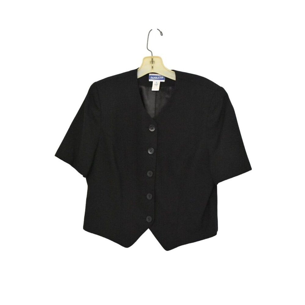Vintage 80's Pendleton Black Short Sleeve Blazer Linen Blend Size 12